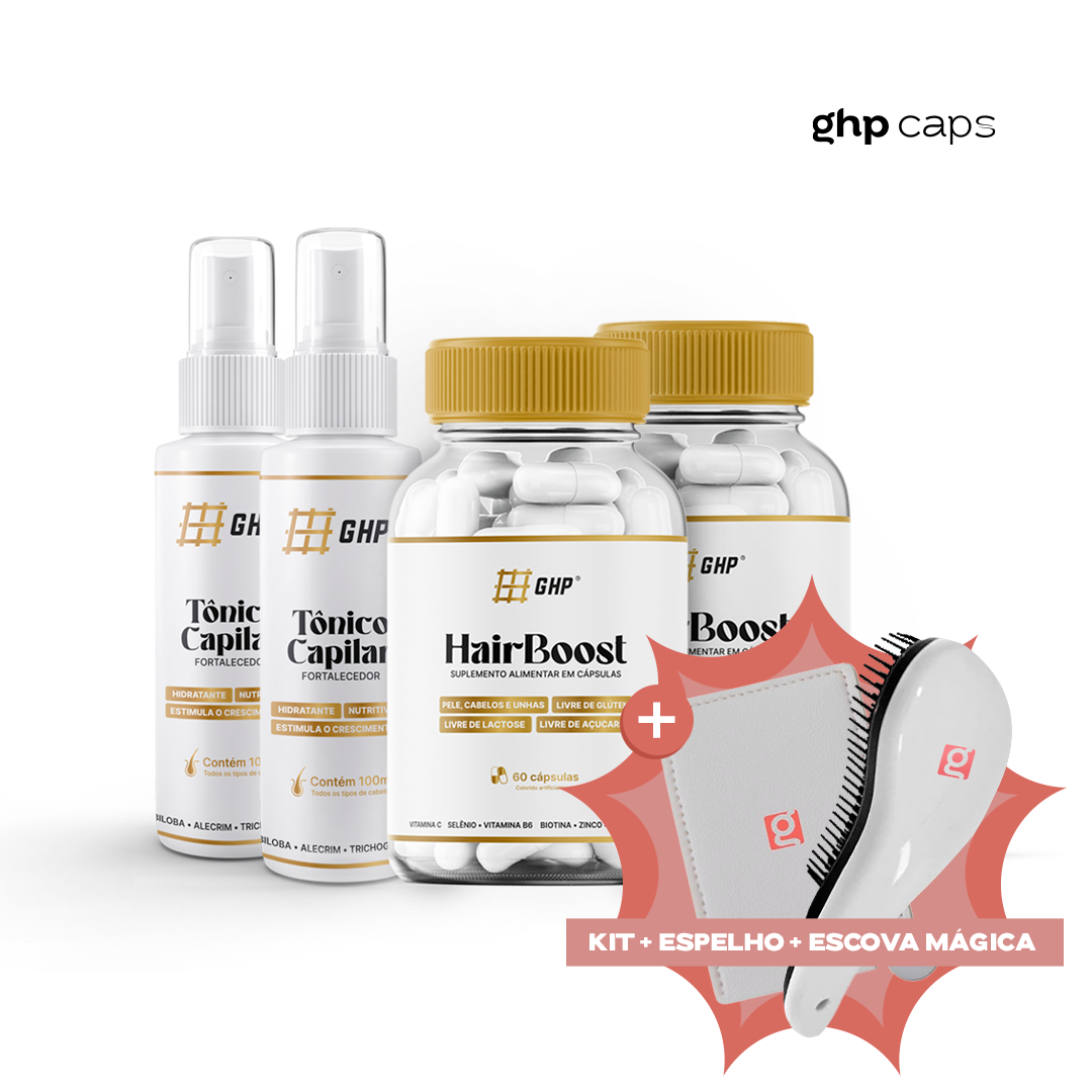 Kit GHP Bimestral - 2 HairBoost + 2 Tônico Capilar + Espelho + Escova Mágica